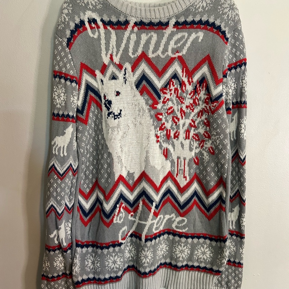 Game of Thrones Men's M Ugly Christmas Sweater Winter‎ is Here Wolf Gray